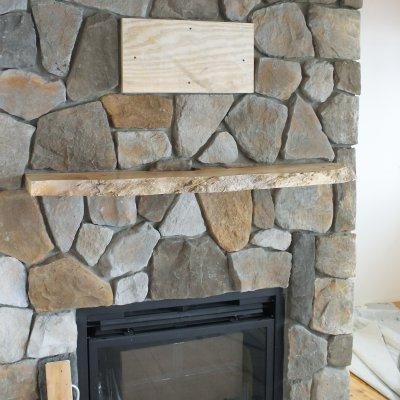 stone fireplace during construction